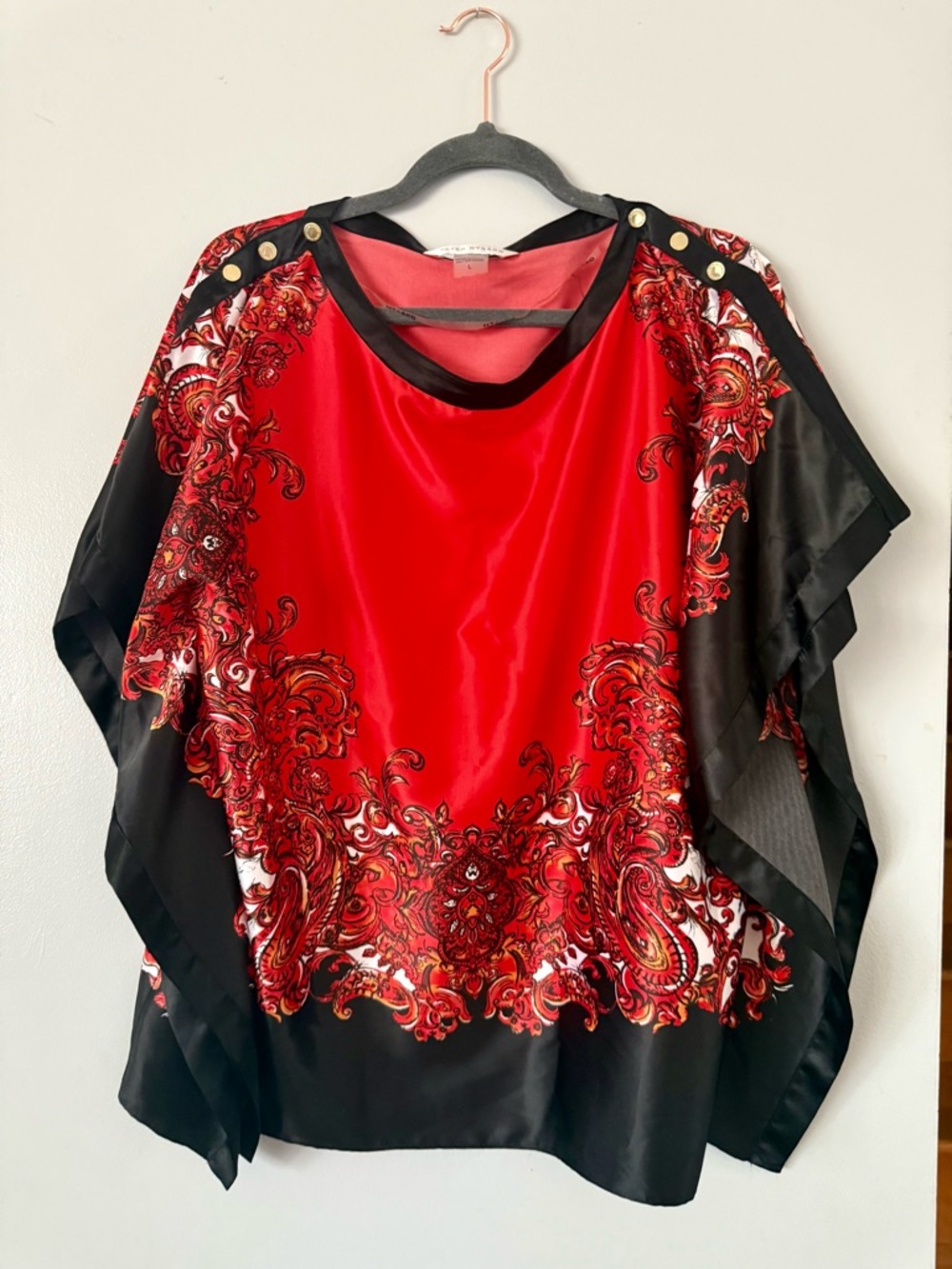 Vintage Peter Nygård Luxury Kaftan Top - Bold Red Paisley & Gold Buttons